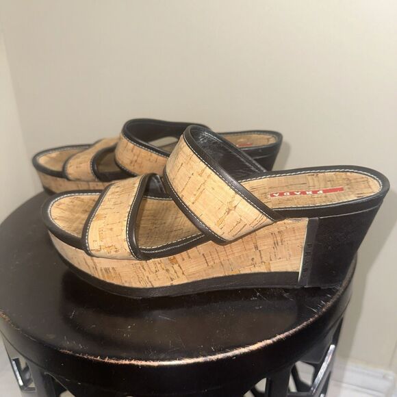 Authentic Women's Prada Logo Platform Slide Wedge Sandals Shoes Size 40EU/9.5 US - Picture 4 of 11